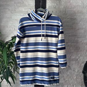 HIHO Blue Ivory Stripe Nautical Funnel Neck Cowl Beach Poolside Dress Size XS